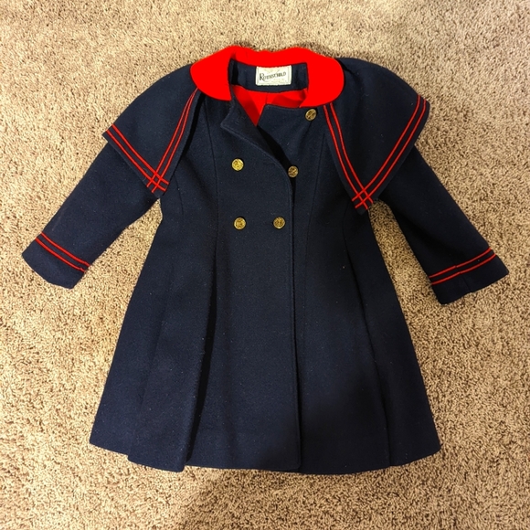 Rothschild Jackets & Coats Rothschild Girls Wool Coat Navy Red